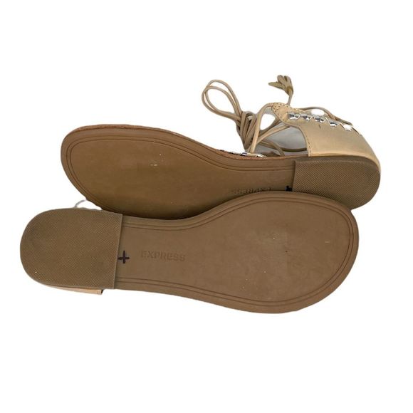 Express Faux Leather Gladiator Lace Up Sandals Tan Silver Size 8 - Picture 7 of 9